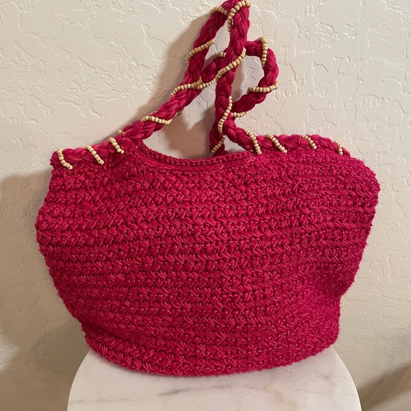 The Sak Red Crochet Shoulder Bag with Braided Handles - Picture 2 of 6